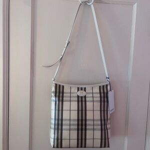 Burberry Highlands Small Check Canvas Leather Tote